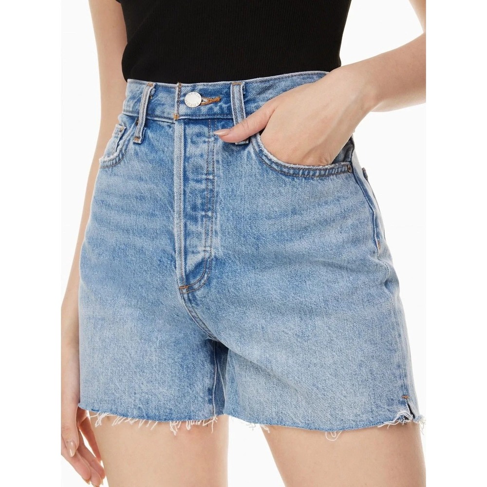 Denim Forum The Yoko High Rise Mid Thigh Midi Denim Jean Shorts  26